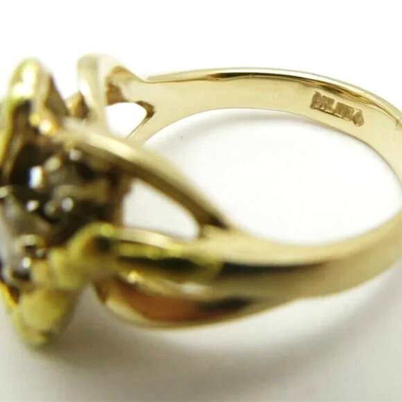 Designer Solid 14K Yellow Gold Real 22K Gold Nugget Diamond Cluster Ring - Picture 9 of 12